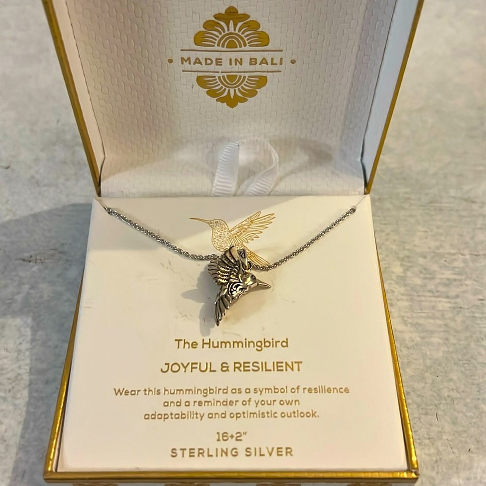 Silver humming bird necklace